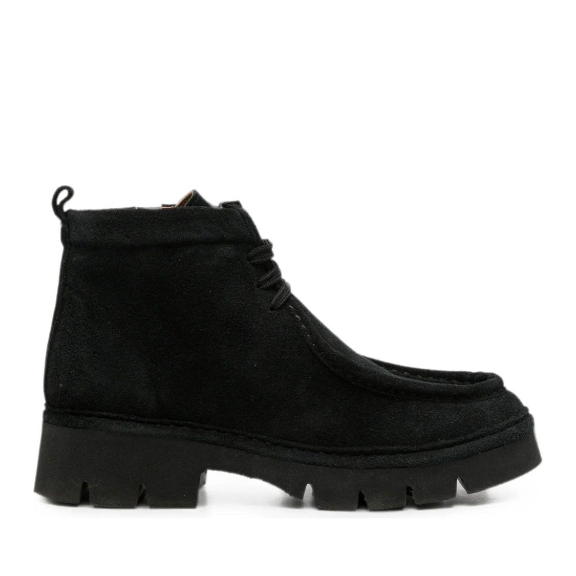 Sergio Moretti Black Moccasin Stitch Detail Suede Lace-Up Boots