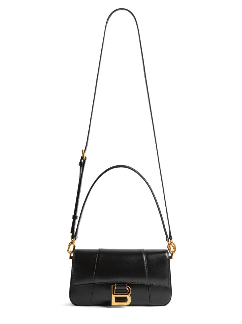 Balenciaga Structured Black Lamb Leather Hourglass Shoulder Bag