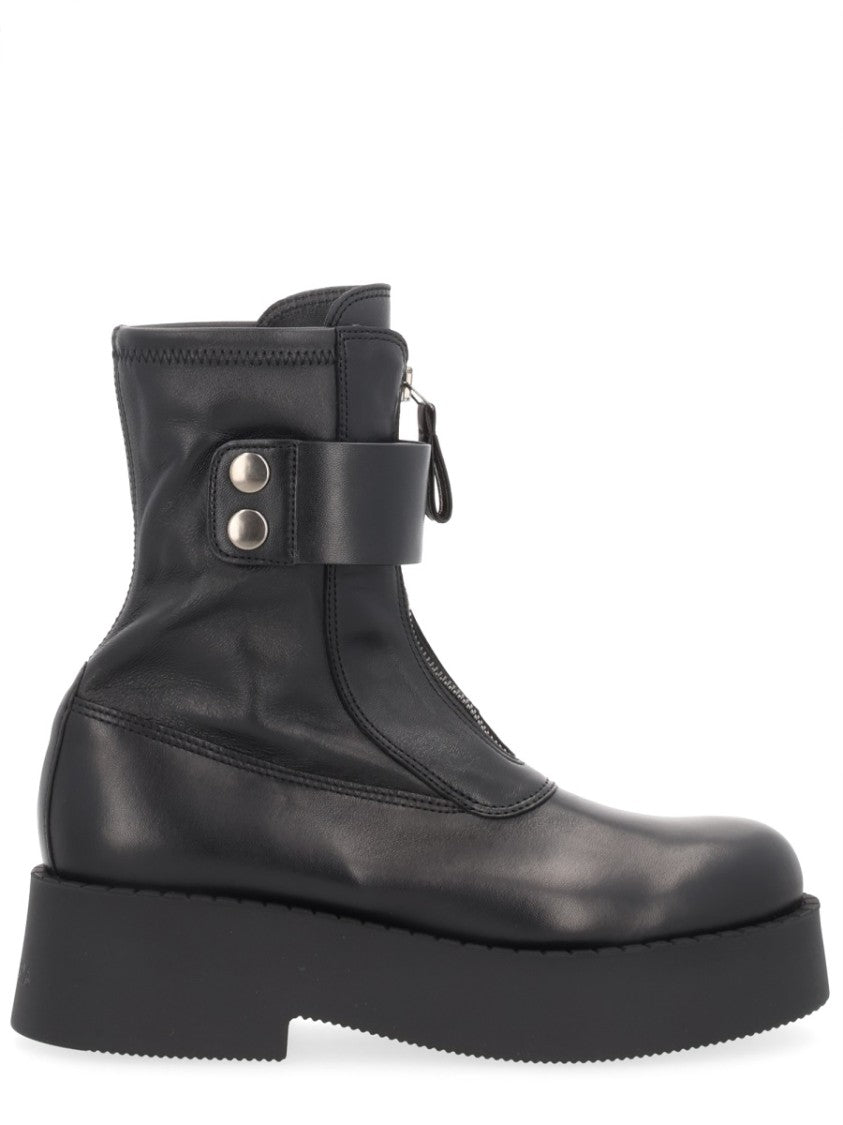 Premiata Black Front Zipper Lamb Leather Platform Boots