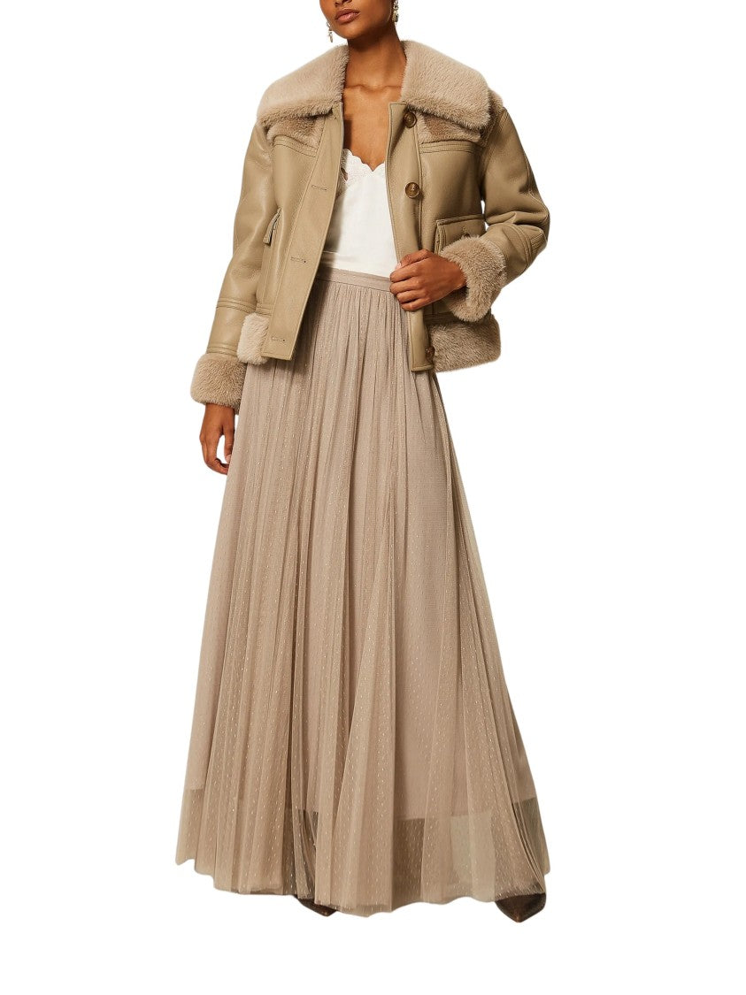 Twin-Set Gathered Waist Metallized Polyamide Maxi Skirt