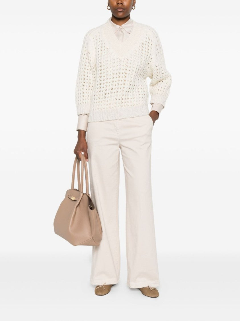 Peserico Airy White Knit Sweater With V-Neckline