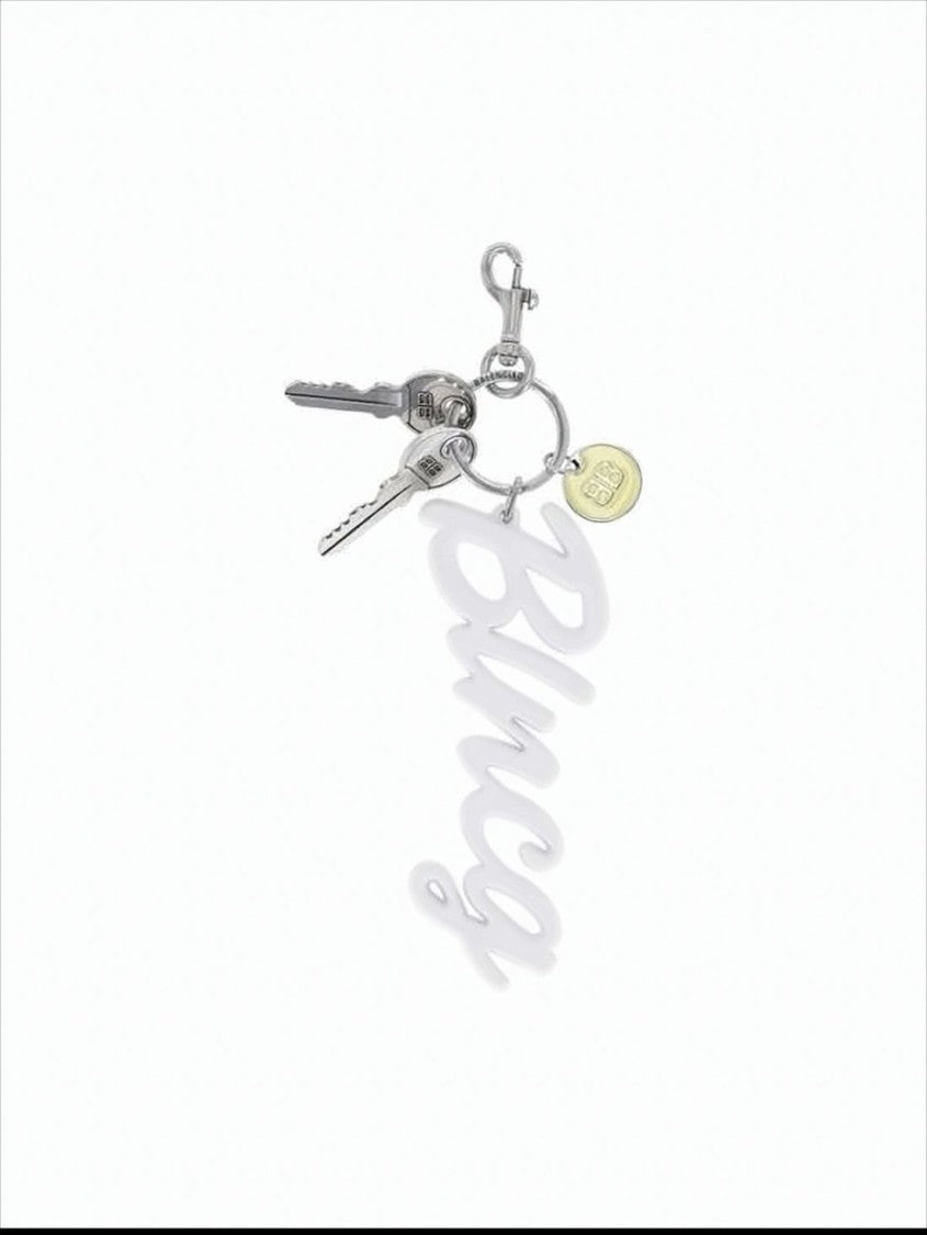 Balenciaga Silicone Script Keyring With Silver-Tone Metal Accents