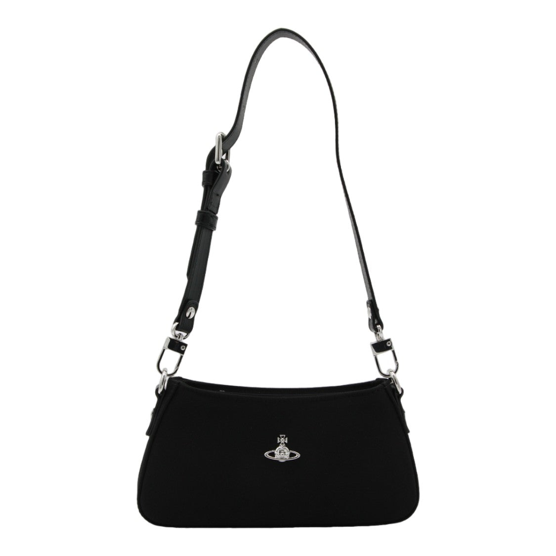 Vivienne Westwood Compact Shoulder Bag With Silver Emblem And Adjustable Strap