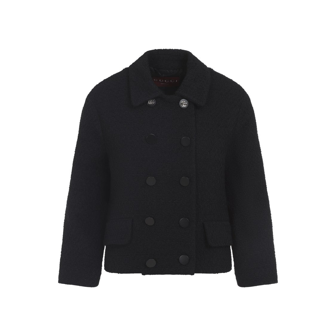 Gucci Double-Breasted Black Jacket In Textured Wool-Polyamide Blend