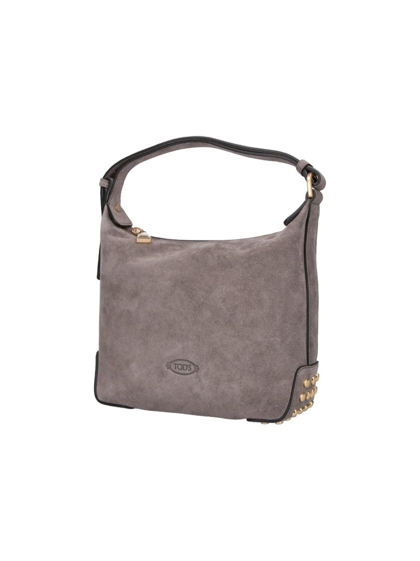 Tod's Grey Metal Dots Suede Shoulder Bag
