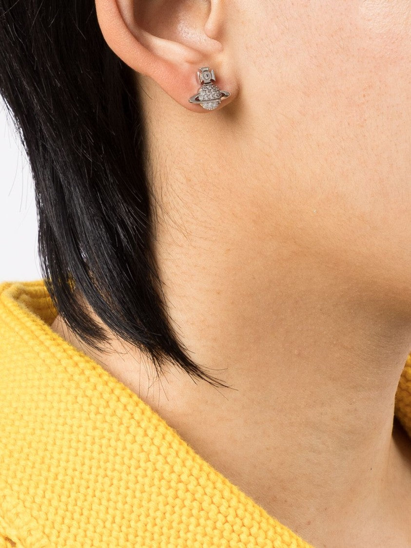 Vivienne Westwood Silver-Tone Orb Plaque Crystal Stud Earrings