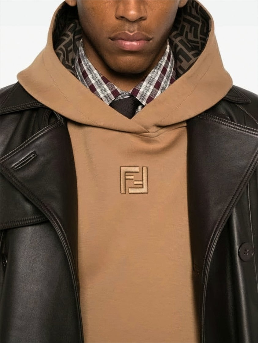 Fendi Relaxed-Fit Brown Hoodie With Embroidered Logo