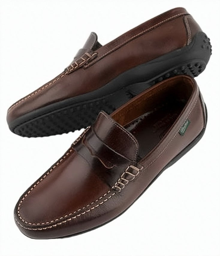 Paraboot Brown Leather Loafers With Detailed Stitching