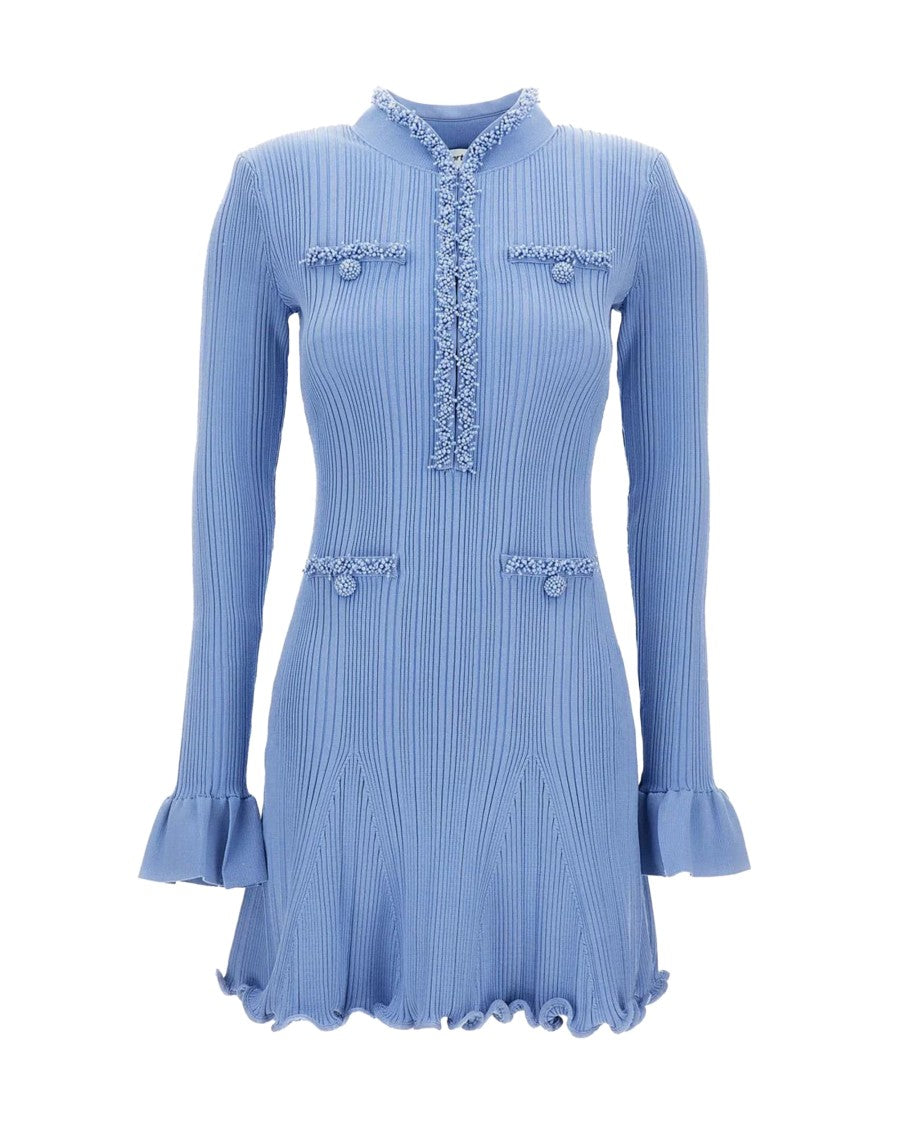 Self-Portrait Mini Dress With Pearl Embellishments And Flared Sleeves