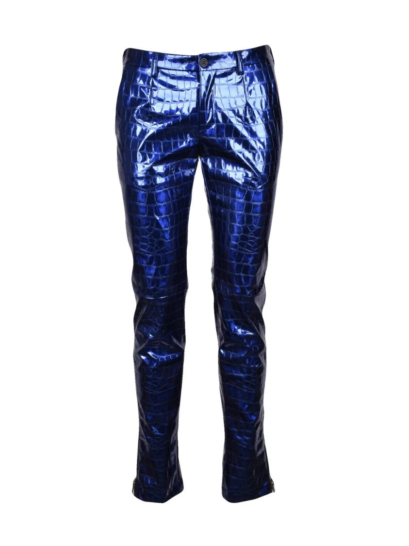 Dolce & Gabbana Glossy Patent Trousers With Crocodile Texture And Zip Detailing
