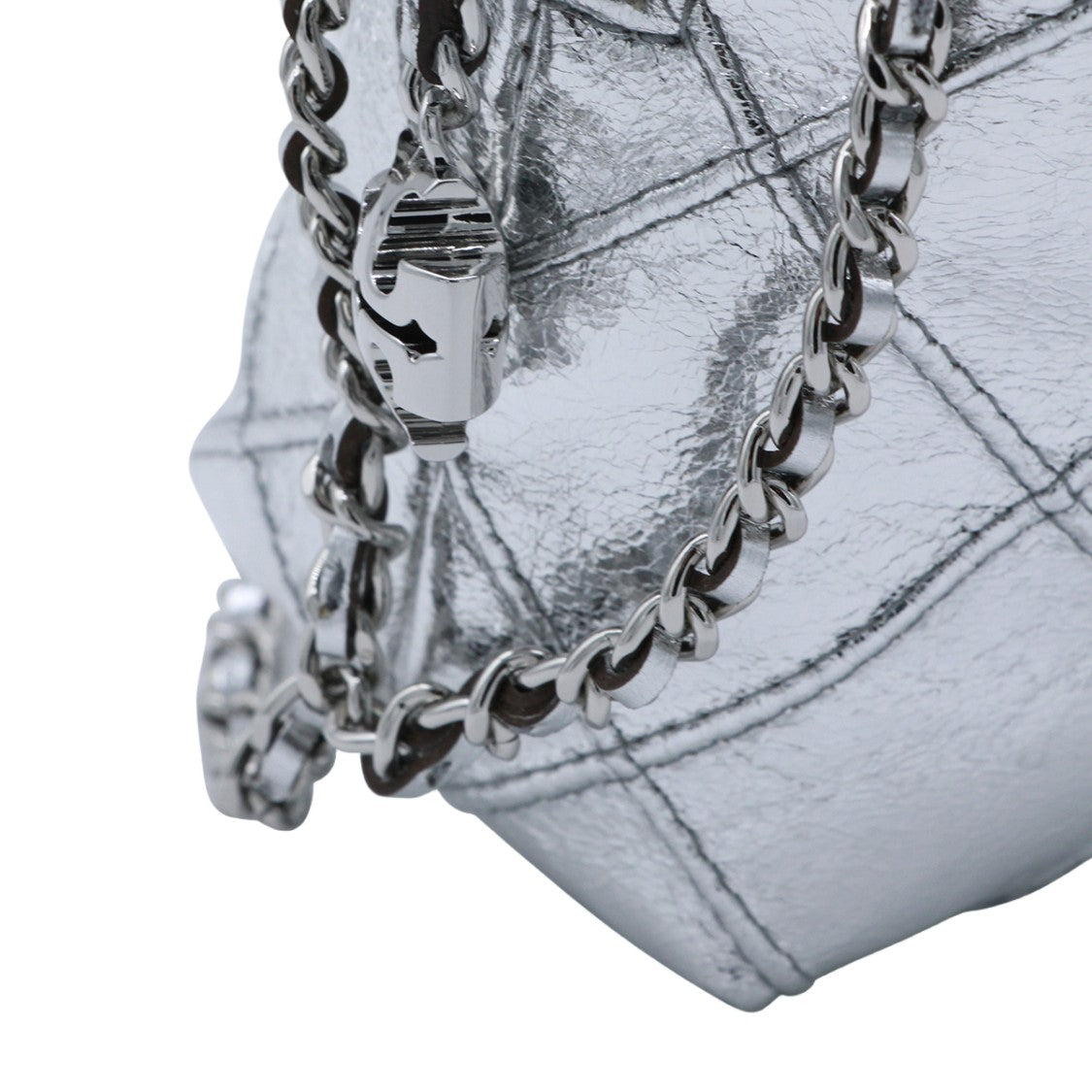 Tory Burch Compact Quilted Silver Metallic Bag