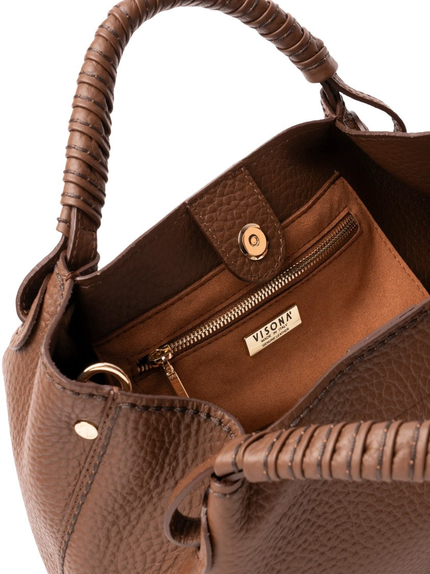 Visona` Queen Medium Textured Brown Leather Handbag