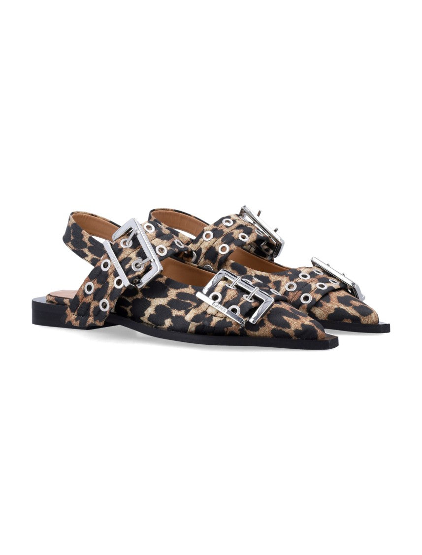 Ganni Leopard Feminie Buckle Ballerina