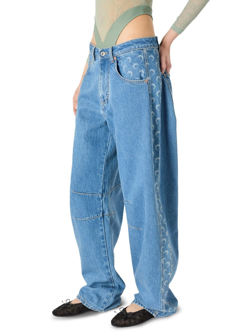 Marine Serre Relaxed-Fit Light Blue Denim Baggy Jeans