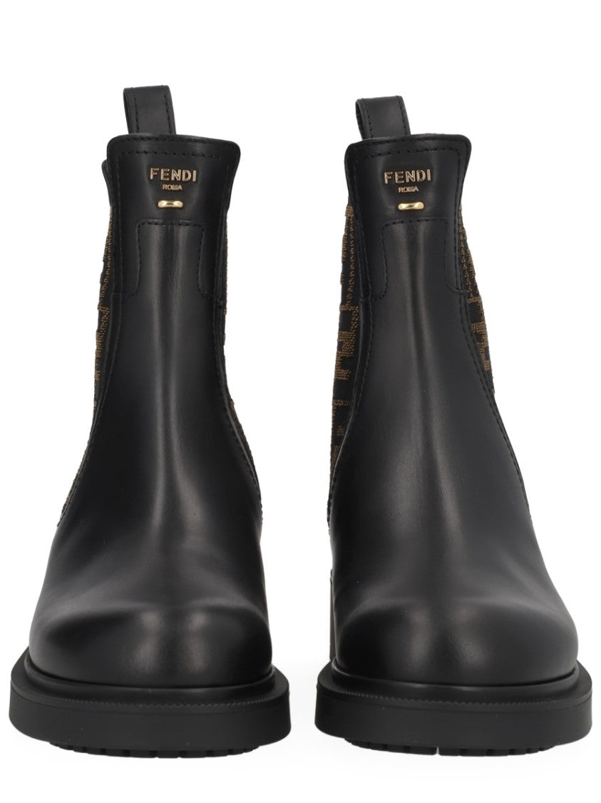 Fendi Thread Smooth Leather Ankle Boots