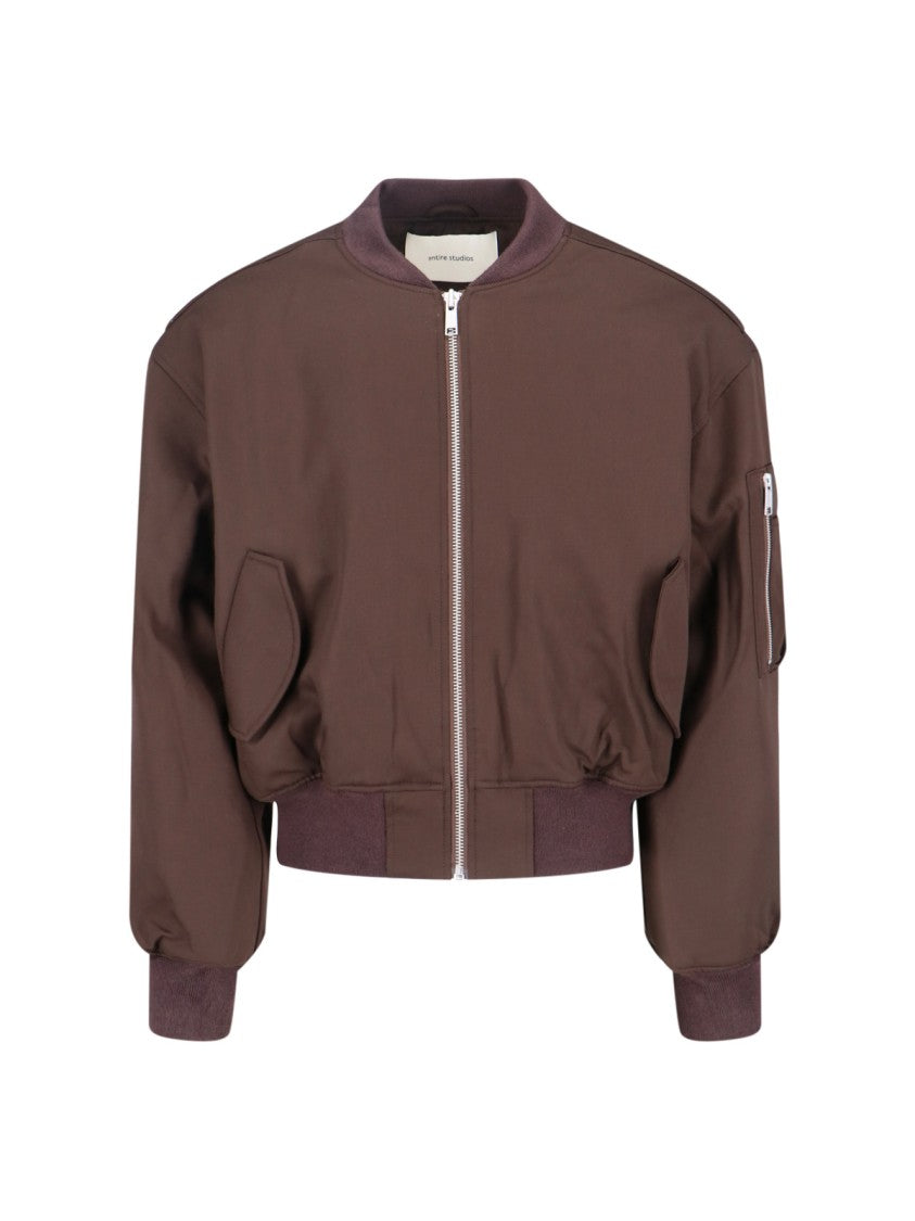 Entire Studios Brown Wool Bomber Jacket With Ribbed Details