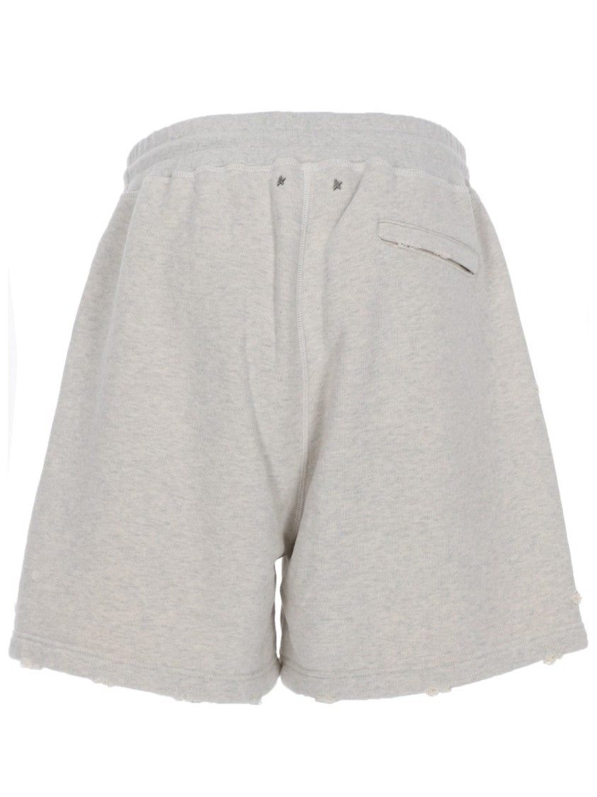 Golden Goose Neutral Wide-Leg Raw Frayed Cotton Shorts