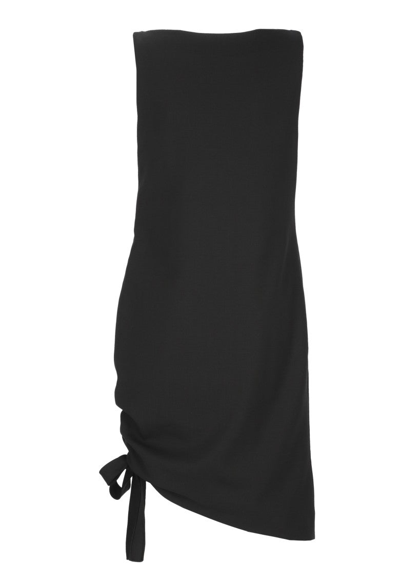 Carolina Herrera Sleeveless Black Wool Dress With Drape And Bow Detail