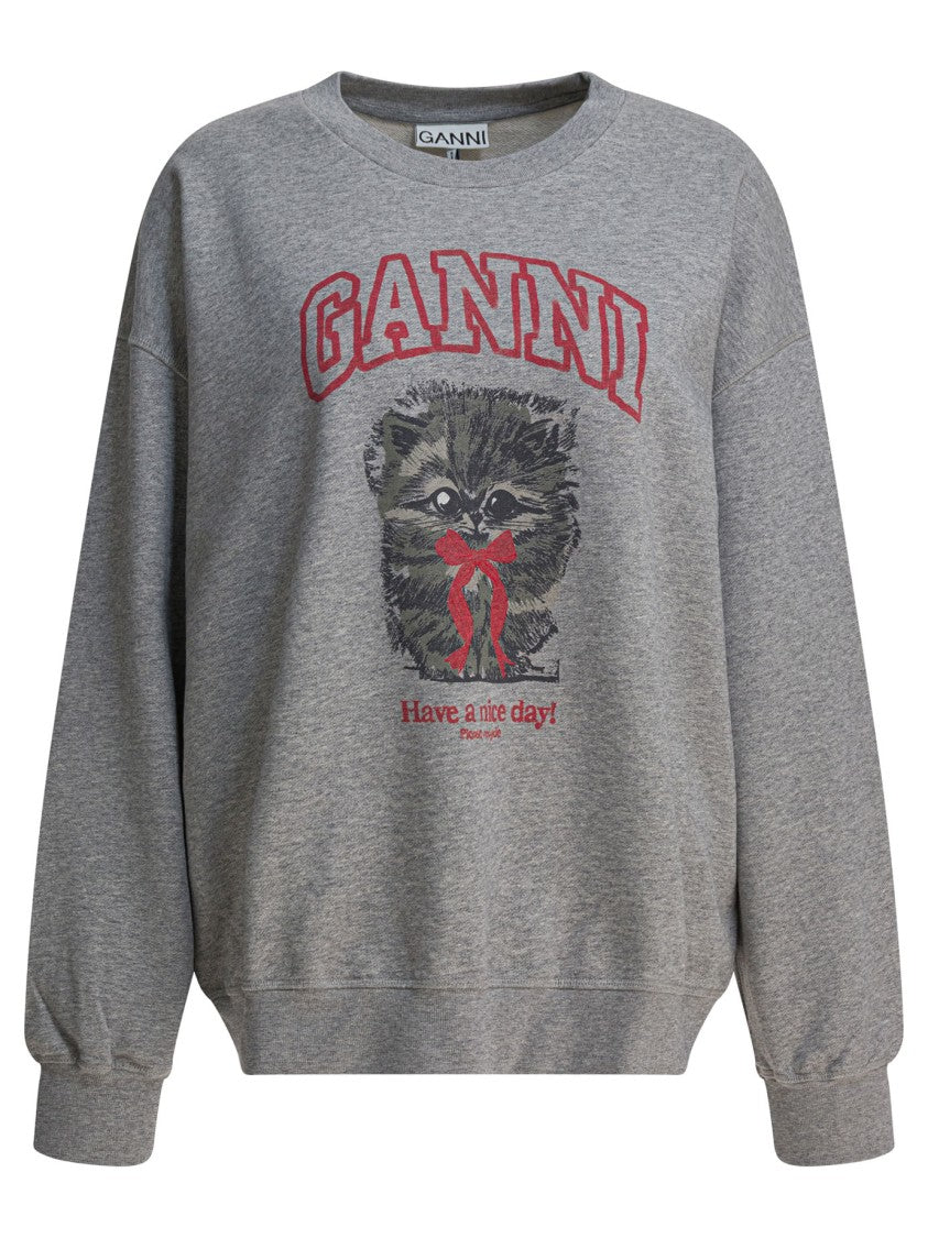 Ganni "Margot Kitty Print" Crewneck Sweatshirt