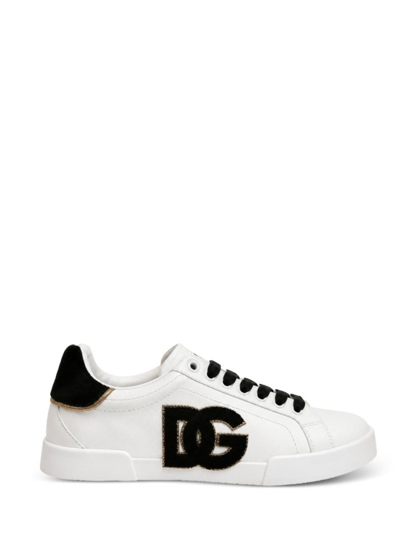 Dolce & Gabbana White Leather Black Suede Accent Sneakers