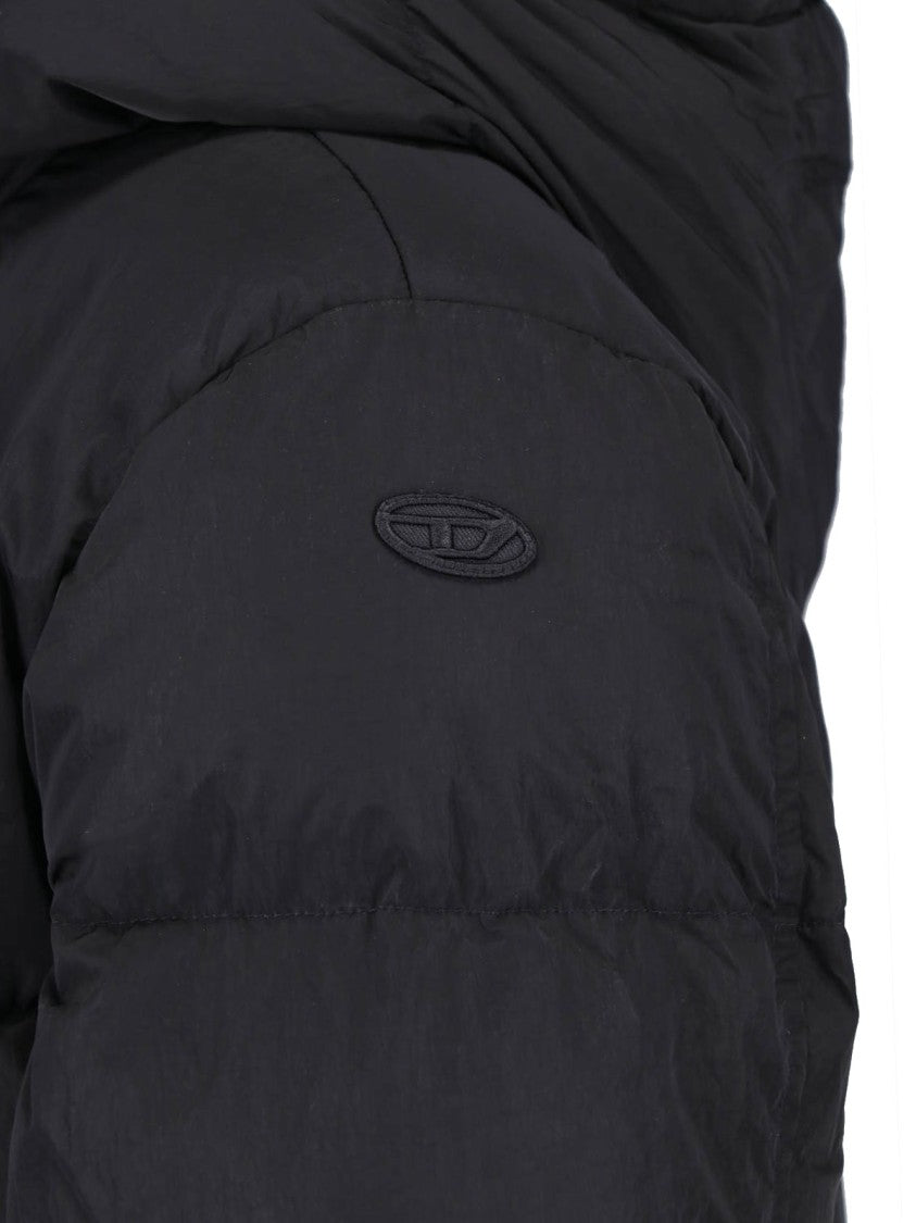 Diesel Black Hooded Crinkle Down Jacket
