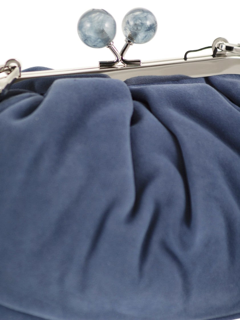 Max Mara Pasticcino Small Suede Clutch With Marbled Bead Closure