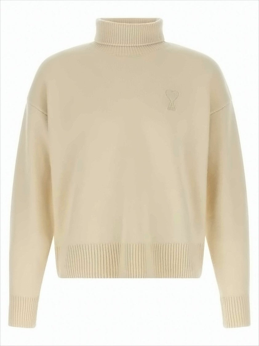 Ami Paris Cropped Turtleneck Sweater In Luxe Wool-Cashmere Blend