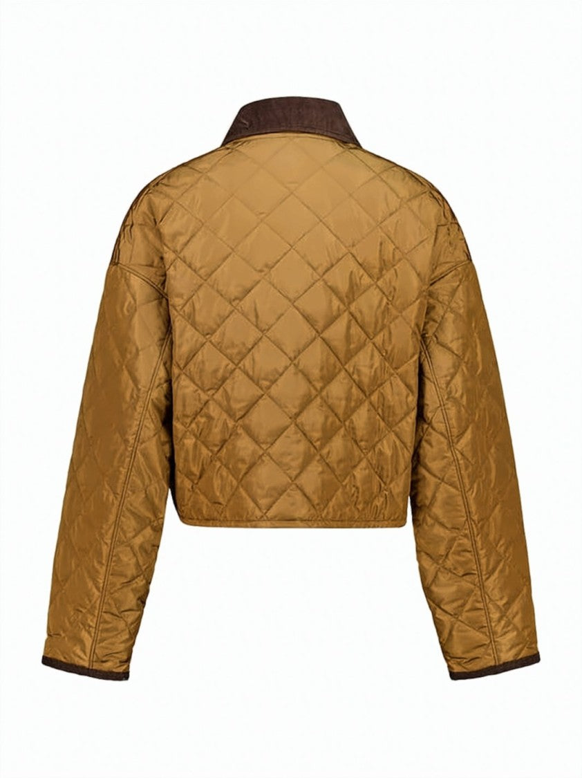 Prada Cropped Quilted Jacket With Diamond Pattern And Contrasting Trim