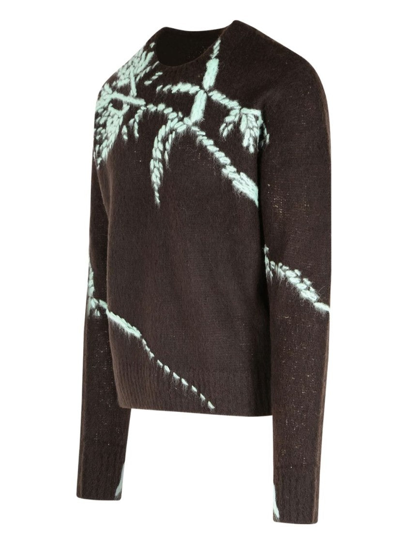 Dries Van Noten Brown Alpaca Blend Embroidered Crew Neck Sweater