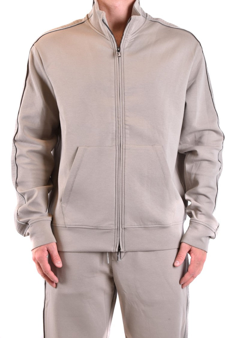 Emporio Armani Full-Zip Grey Sweatshirt High Collar Stripes