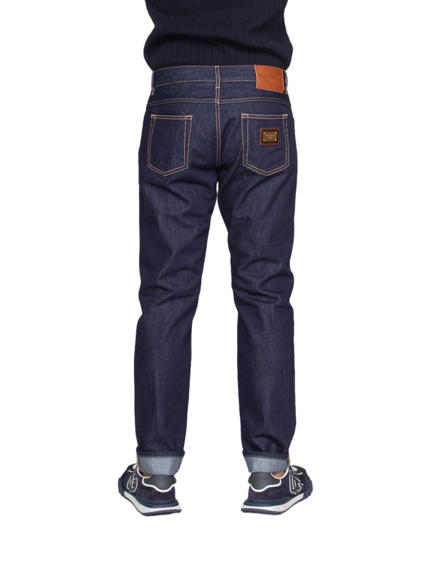 Dolce & Gabbana Straight-Leg Jeans With Dark Indigo Wash And Cuffed Hem