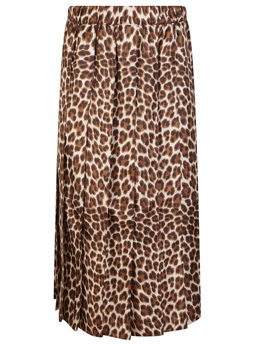 P.A.R.O.S.H. Pleated Leopard Print Maxi Skirt With Elastic Waist