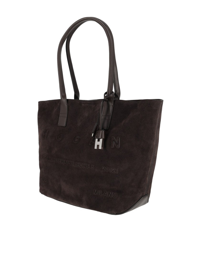 Hogan Calfskin Suede Medium Address Embossed Tote Bag