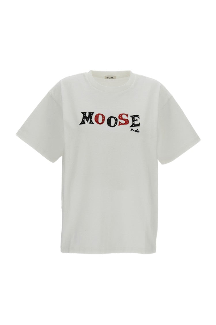 Bode New York White Moose Short Sleeve Tee