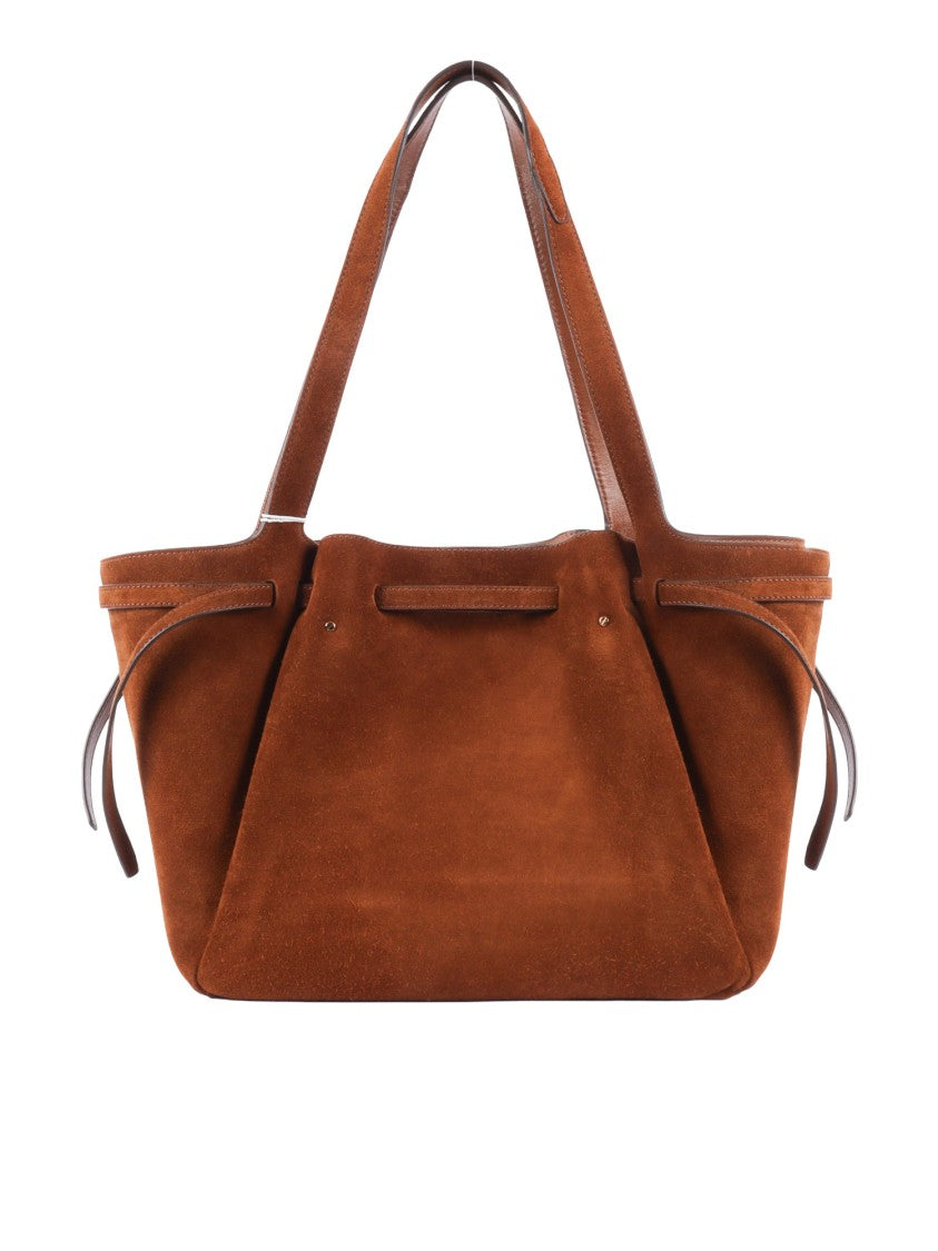 Tory Burch Structured Brown Suede Tote With Smooth Leather Accents