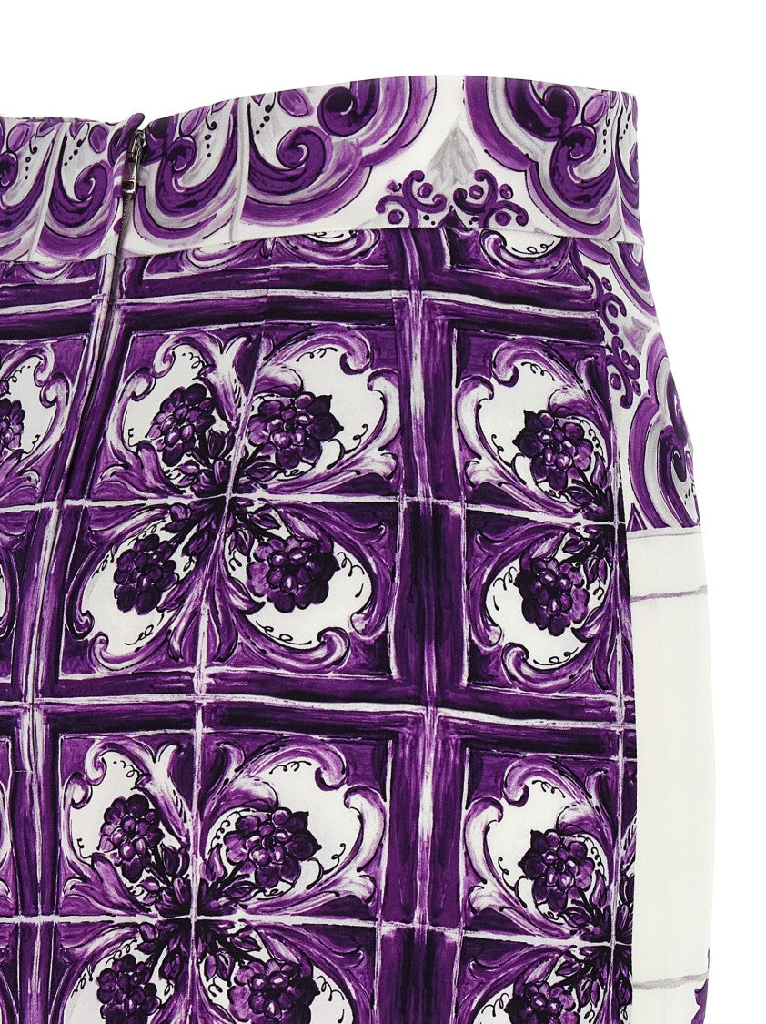 Dolce & Gabbana Maiolica' Print Silk Skirt