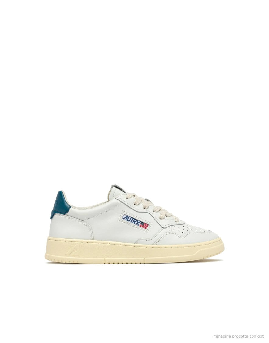 Autry Medalist Low Leather Sneakers With Mallard Blue Accents