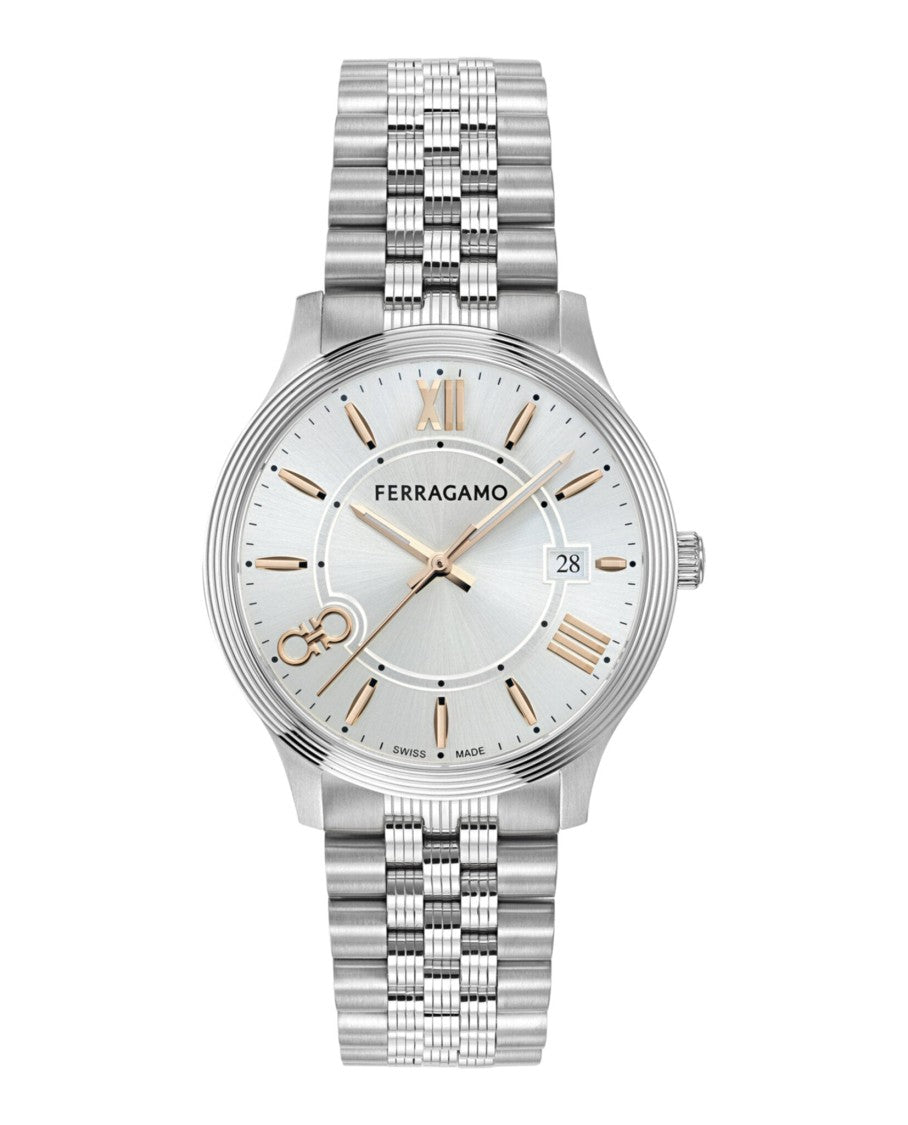 Ferragamo Duo Bracelet Watch With Silver Sunray Dial