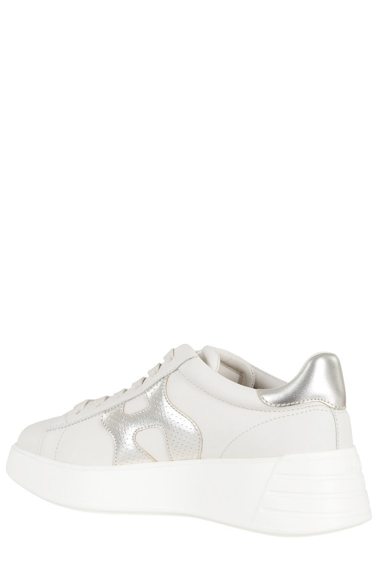 Hogan White Rebel H Punched Side-Logo Leather Sneakers