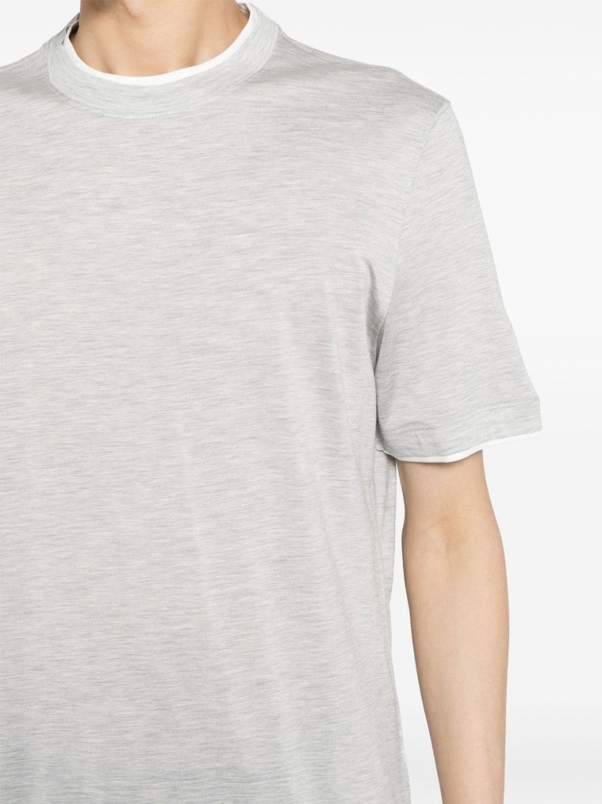Brunello Cucinelli Grey Contrasting Crew Neck Cotton T-Shirt