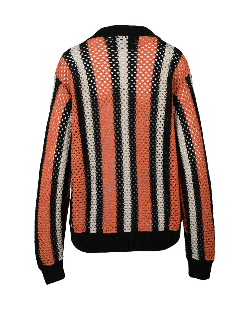 Amaranto Black-Beige Tricot Striped Cotton Cardigan