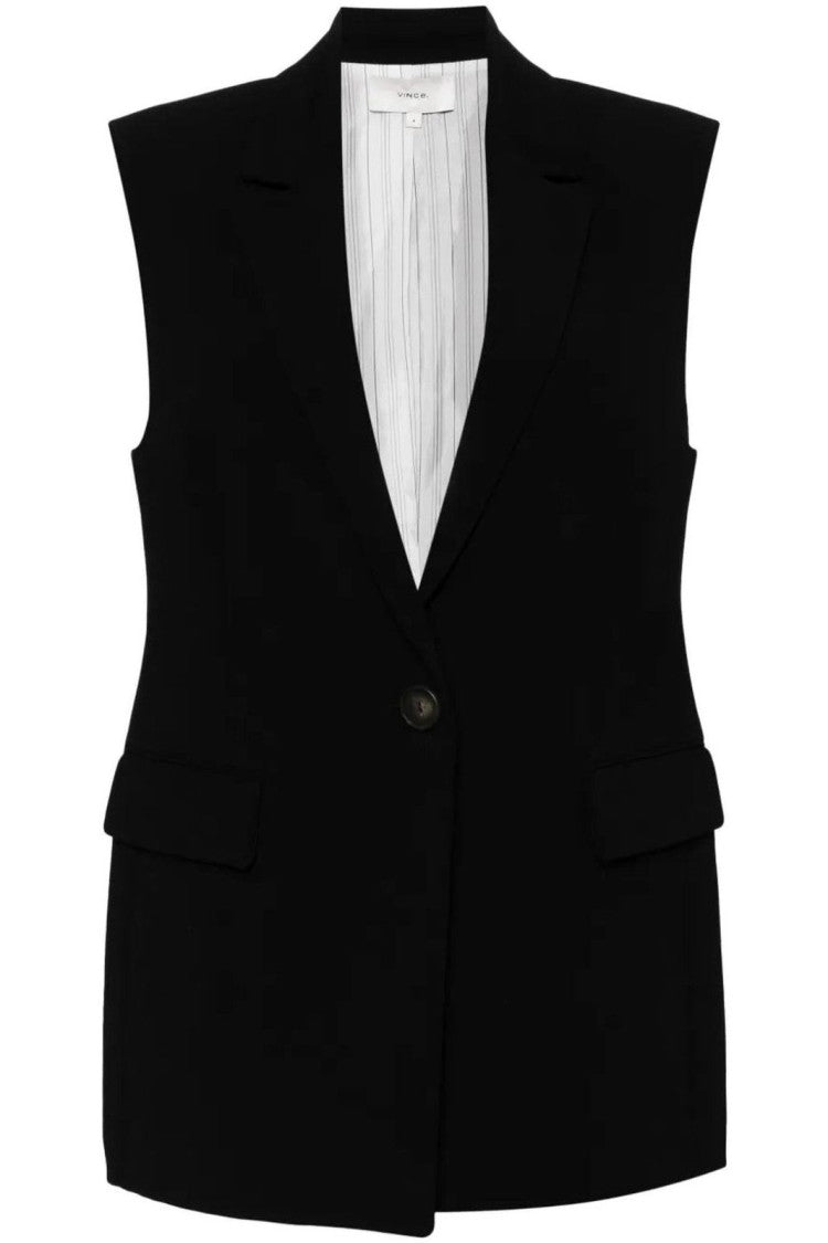 Vince Tailored Black Sleeveless Vest With Button Closure