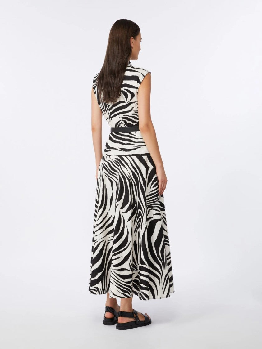 Max Mara Zebra Print Midi Dress With High Collar