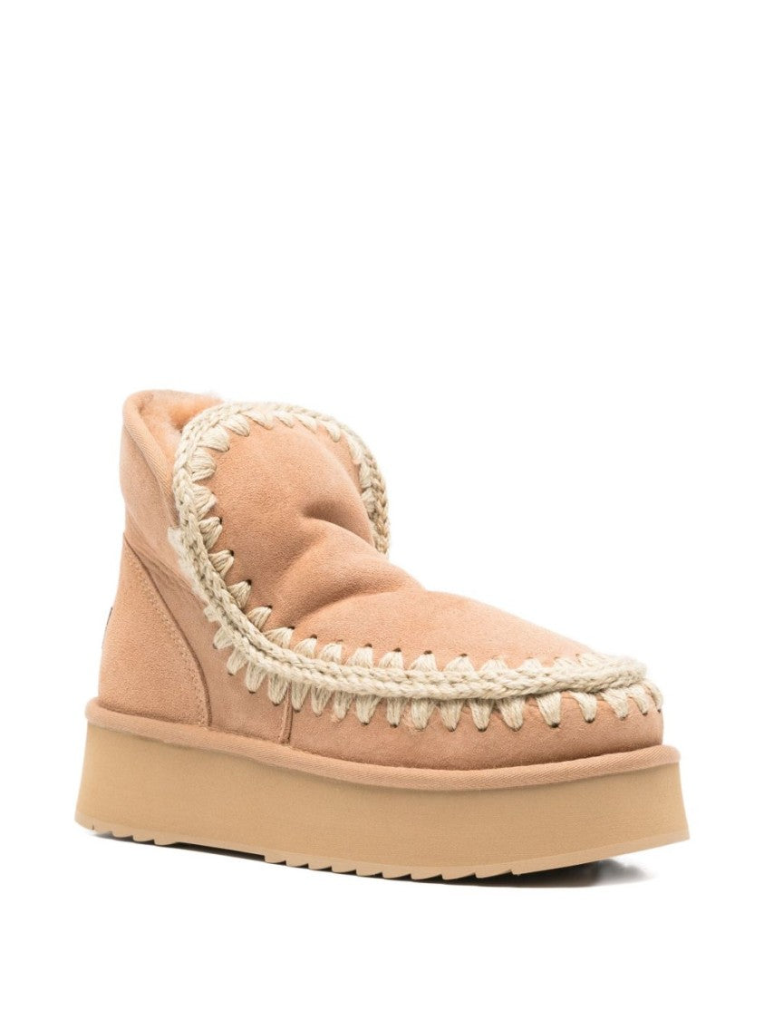 Mou Beige Ankle Boots With Whipstitch Detailing