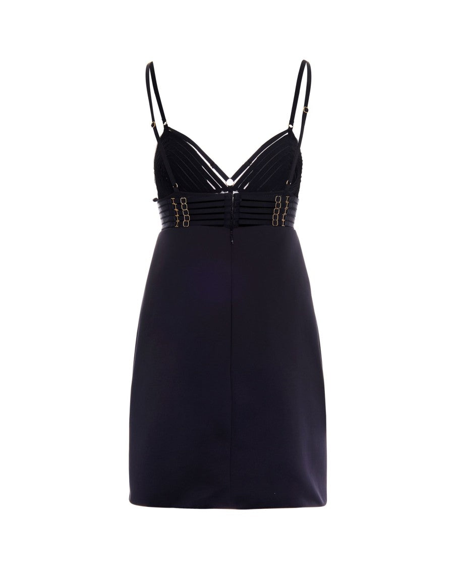 Elisabetta Franchi Mini Black Dress With Lingerie-Inspired Detailing And Adjustable Straps