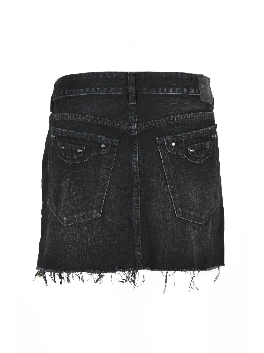 Balenciaga Distressed Black Mini Denim Skirt With Raw Hemline And Functional Pockets