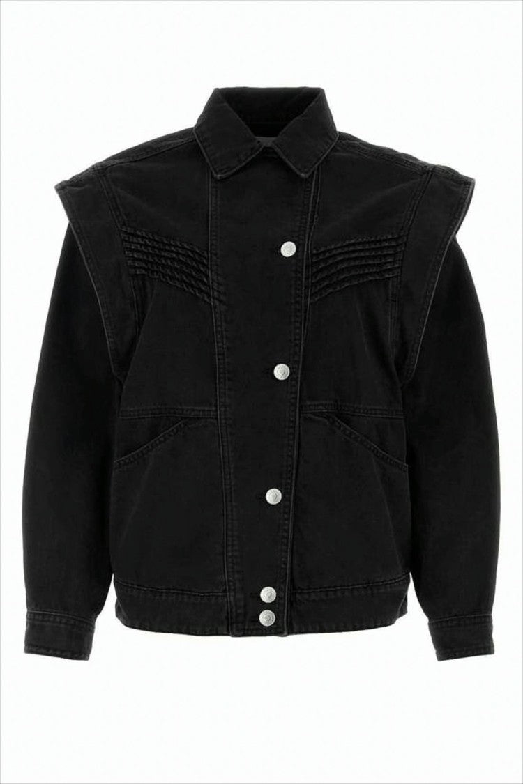 Isabel Marant Structured Black Denim Jacket With Pronounced Shoulders