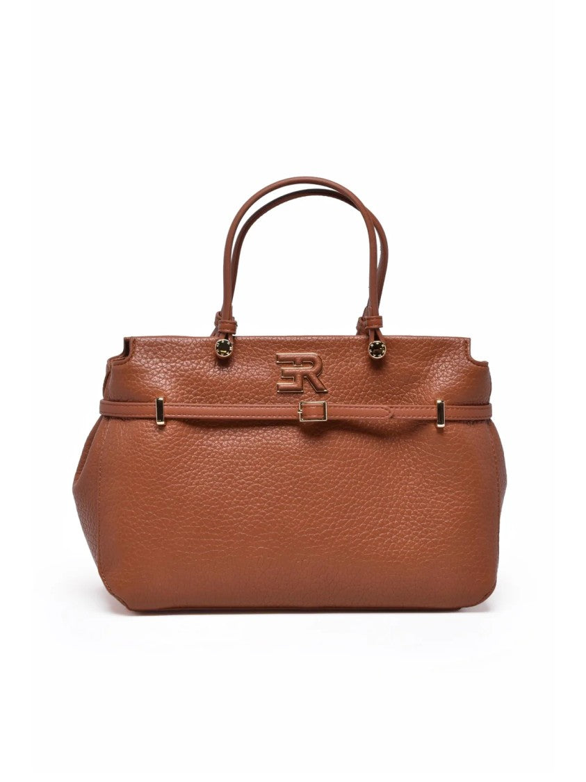 Ermanno Firenze Structured Cognac Handbag With Versatile Design And Logo Detail