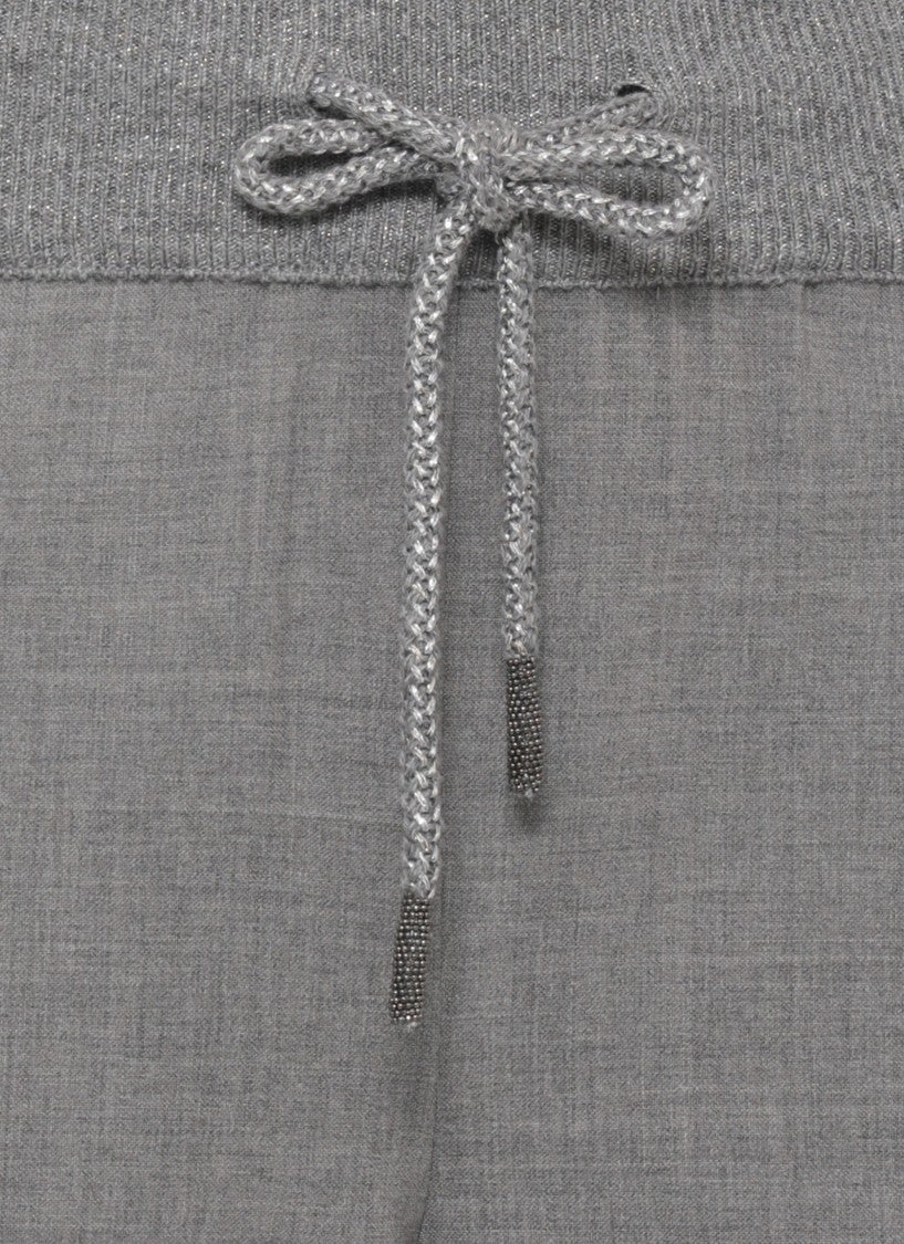 Panicale Grey Drawstring Elastic Waist Virgin Wool Pants