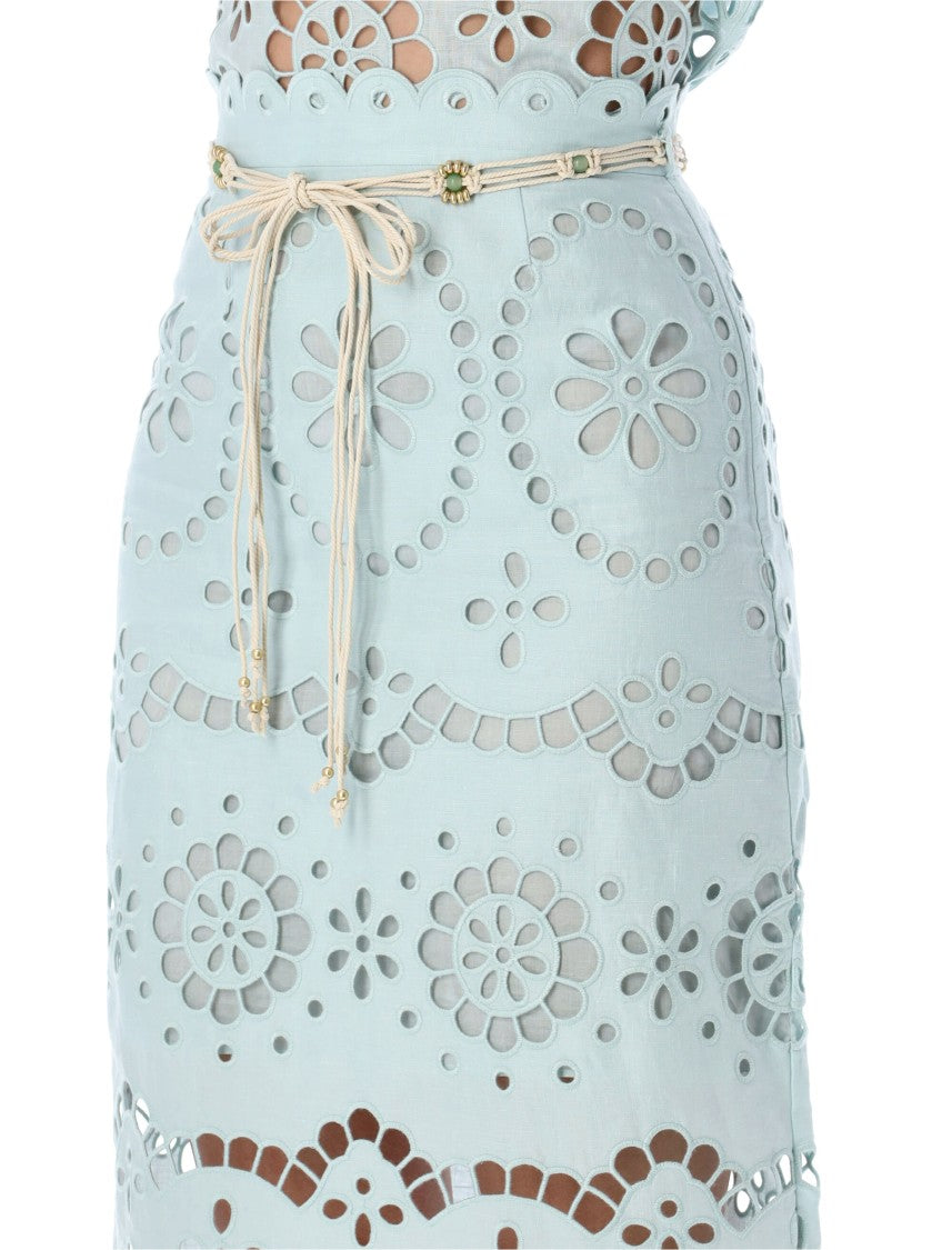 Zimmermann Awaken Light Blue Broderie Anglaise Midi Skirt